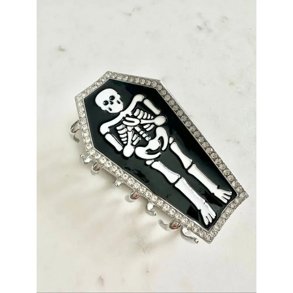 Skeleton Coffin Rhinestone Hair Claw Clip Goth Halloween NWT